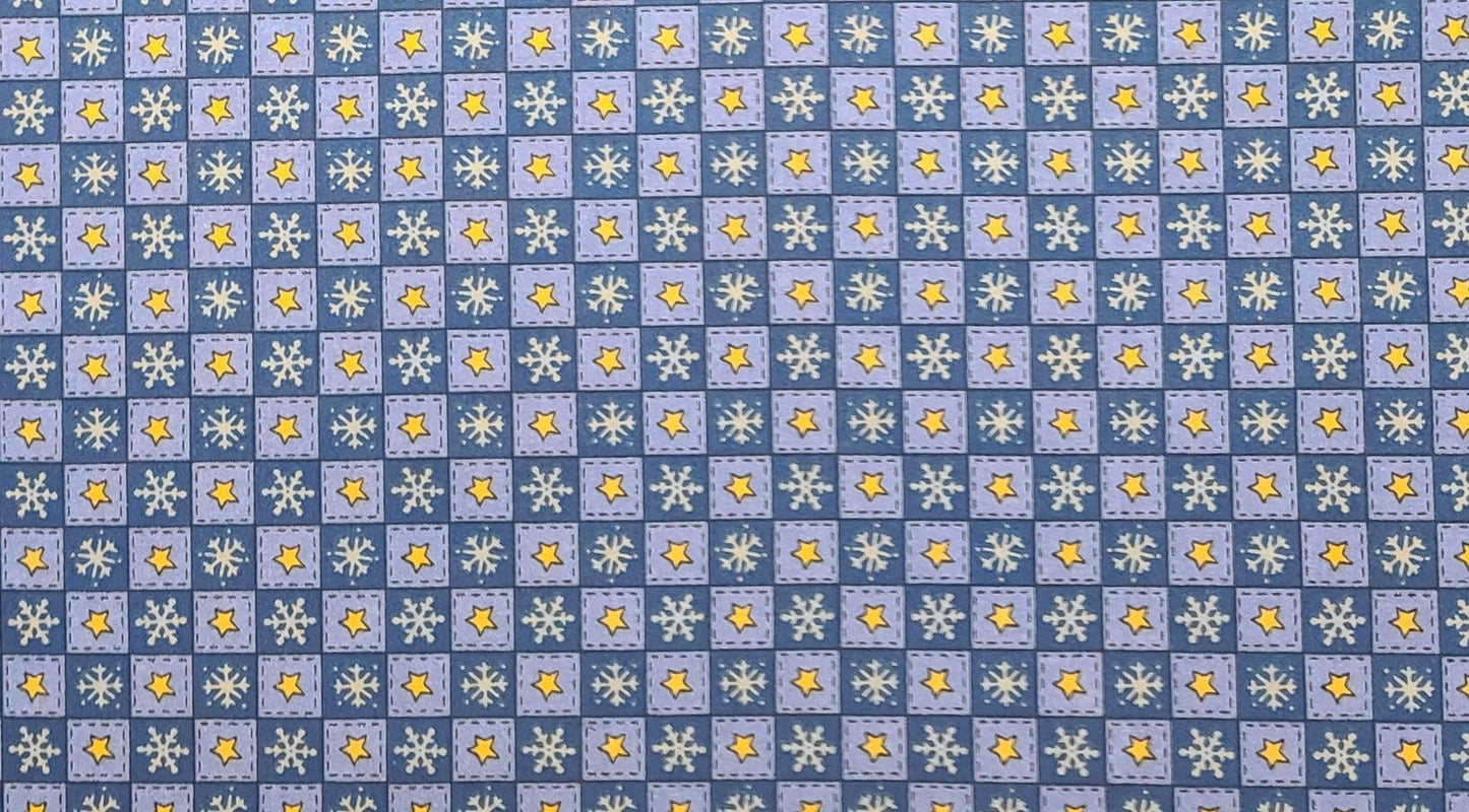 EOB - Trena Hegdahl for General Fabrics Co - Periwinkle and Blue 1/2" Block Print / Snowflake and Gold Stars