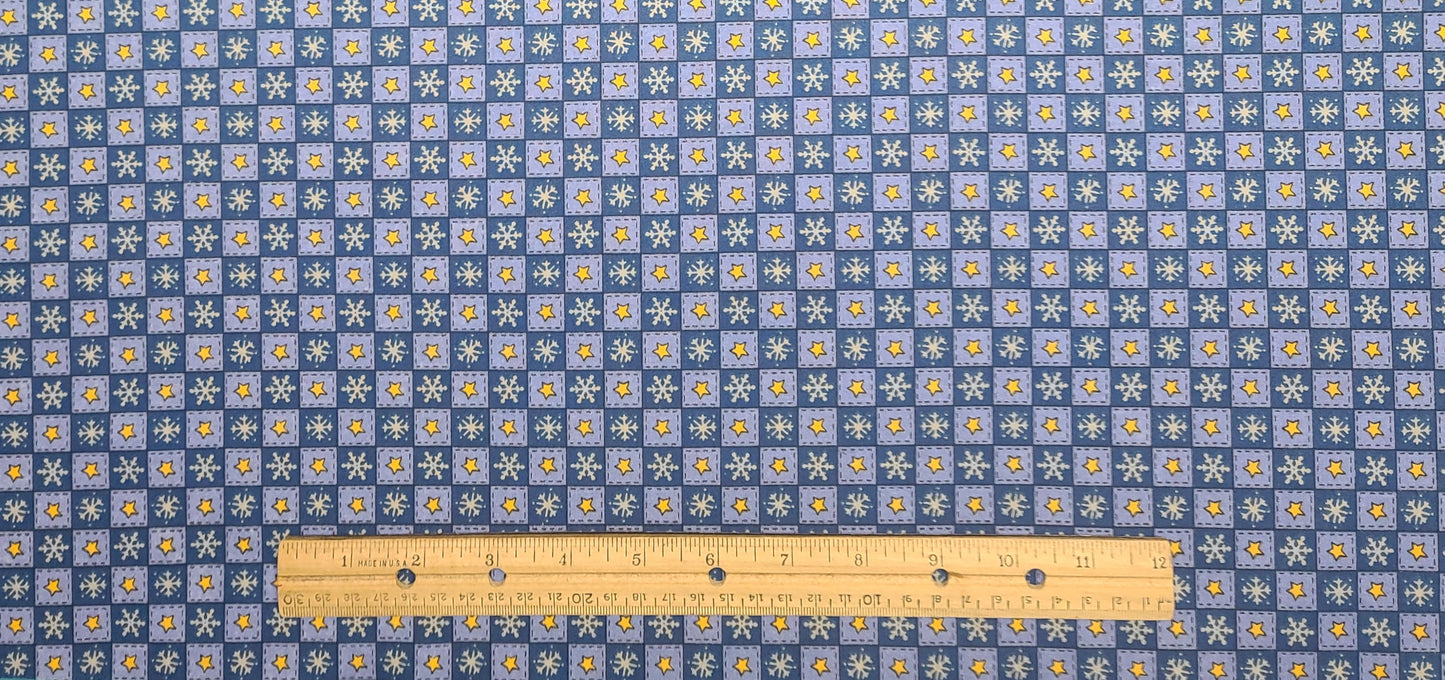 EOB - Trena Hegdahl for General Fabrics Co - Periwinkle and Blue 1/2" Block Print / Snowflake and Gold Stars