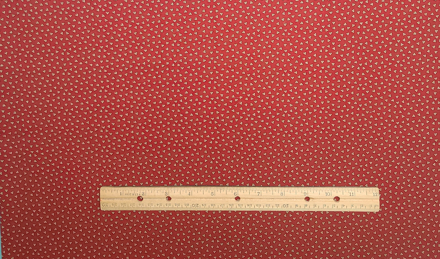 EOB - Vintage 41" WIDE Dark Red Fabric / White and Brown Print - Selvage to Selvage Print