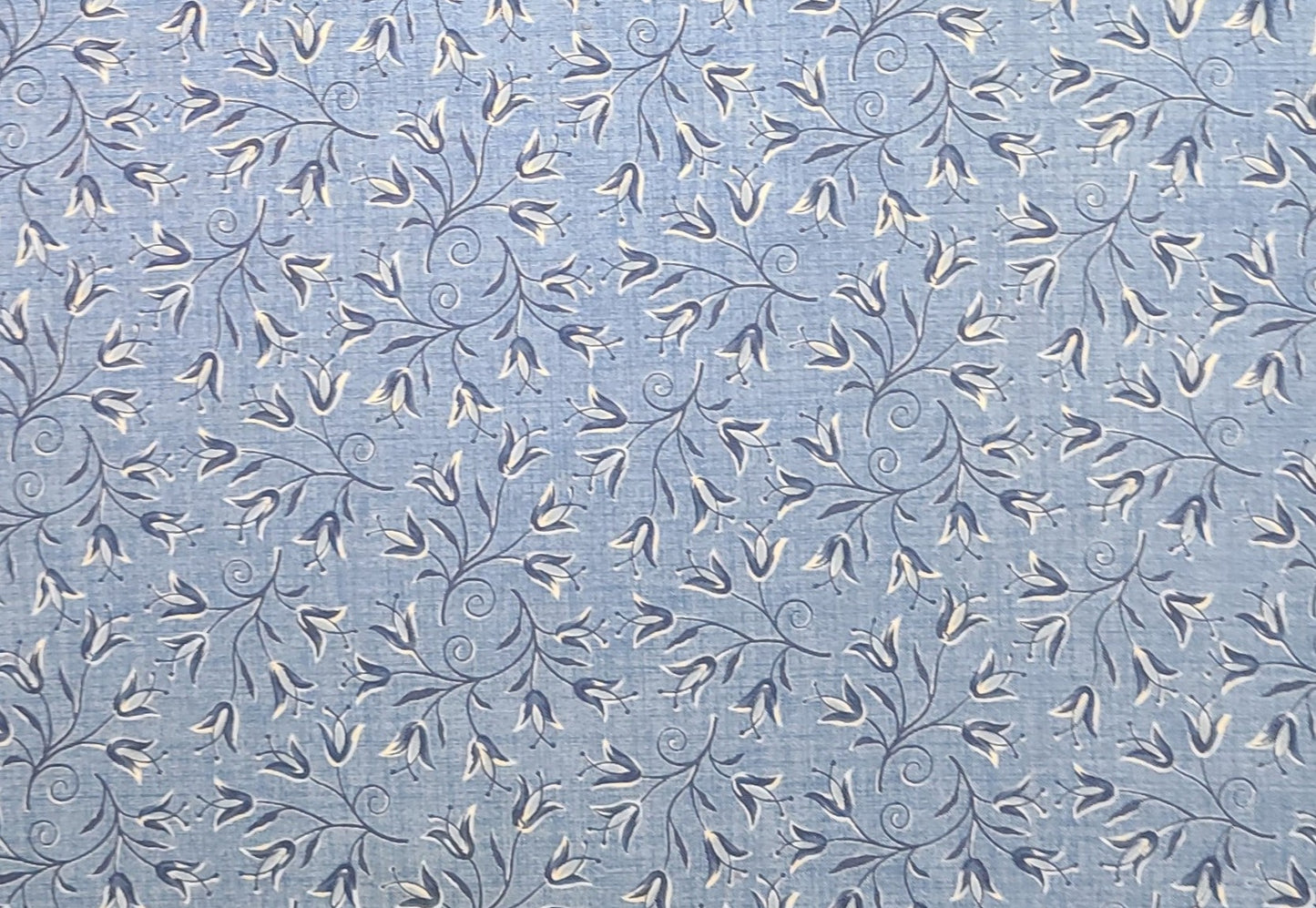 EOB - Scrap Bag Treasures by Piece O' Cake Designs for P&B Textiles 2003 - Blue "Chambray" Fabric / Blue, White Flower Print