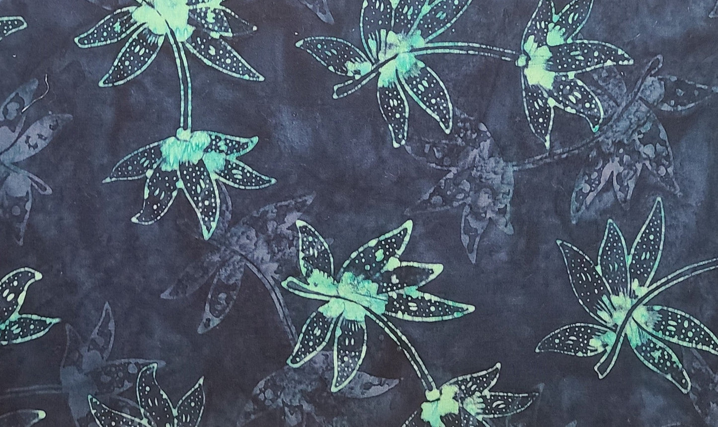 EOB - BATIK - Dark Blue Fabric / Bright Green Flower Tjap