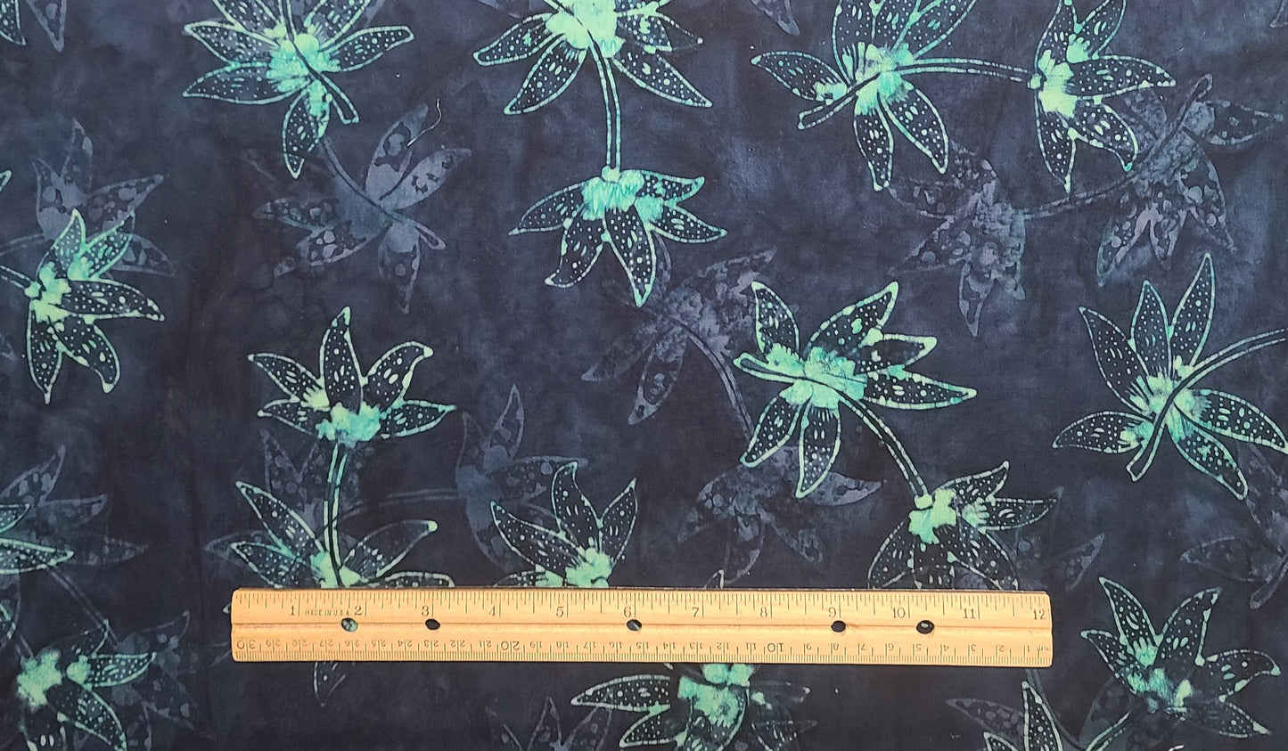 EOB - BATIK - Dark Blue Fabric / Bright Green Flower Tjap