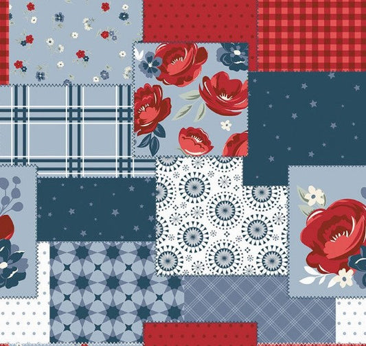 Riley Blake Designs Pattern C11936 American Dream Patchwork Dusk by Dani Mogstad 2022 - Red, White and Blue "Cheater" Patchwork Fabric