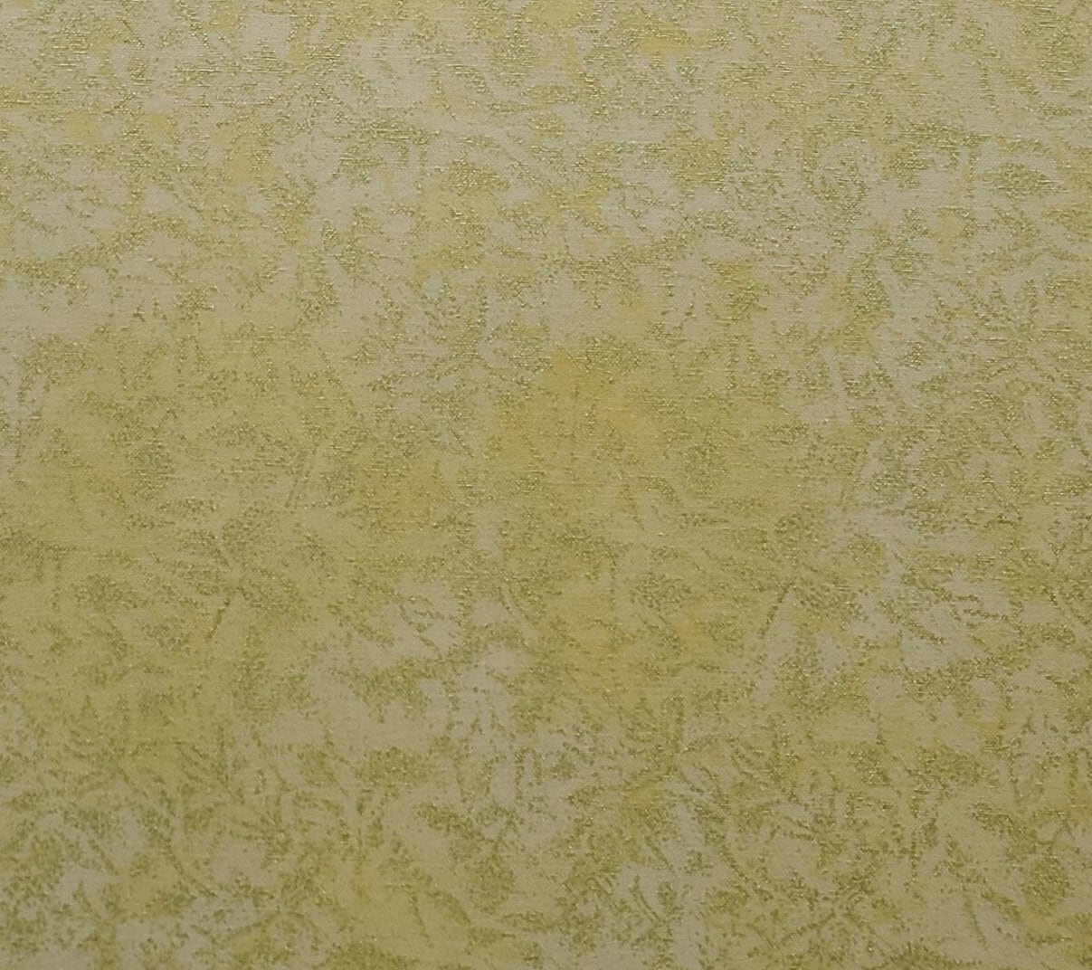 ME Hordyszynski D#CM376 Fairy Frost Michael Miller Fabrics - Yellow & Pale Yellow Tonal Fabric / Pale Green Foil Leaf Print / Allover Frost