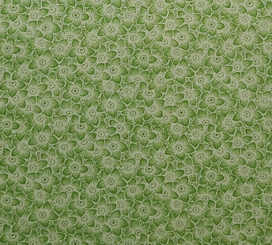 Soft White Fabric / Spring Green Flower Print - Selvage to Selvage Print