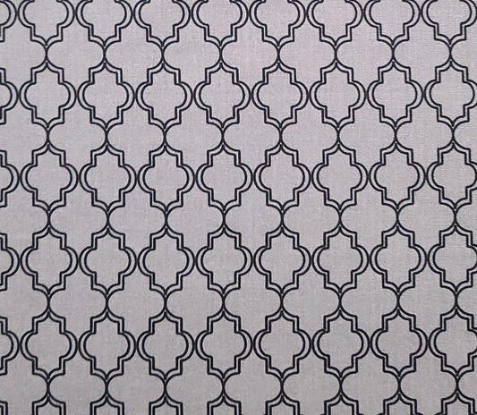 Bliss by Andrea Victoria for Wilmington Prints - Medium Gray Fabric / Black Reproduction Style Lattice Print