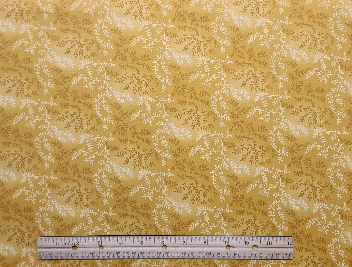 Gold Tonal Fabric / Light Brown and Gold Vine Print