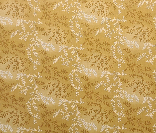 Gold Tonal Fabric / Light Brown and Gold Vine Print