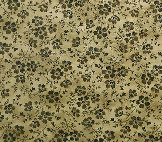 2117 Willowberry Basics by Willowberry Lane and Maywood Studio - Pale, Light Olive Green Tonal Fabric/Dark Green Tonal Flower and Vine Print