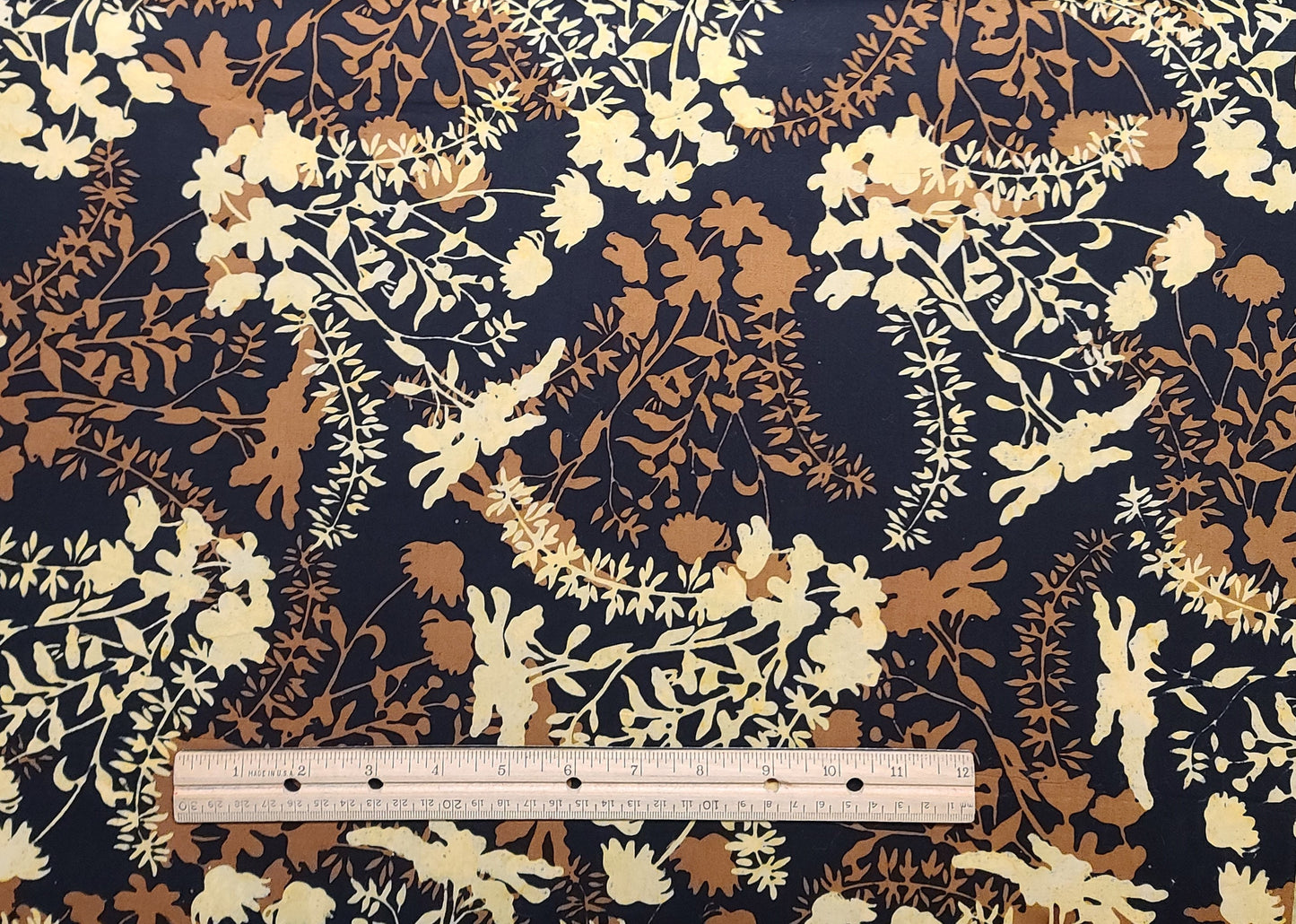 BATIK - Black Fabric / Cream and Brown Flower Tjap