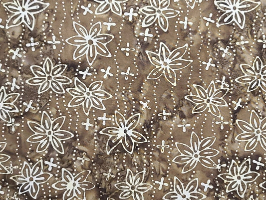 BATIK - Dark Brown Tonal Fabric /White Flower and Dot Tjap