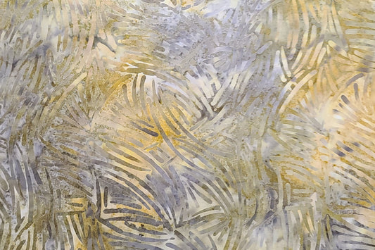 BATIK - Olive Green, Gold, White Tonal Fabric / Gray "Grass" Pattern