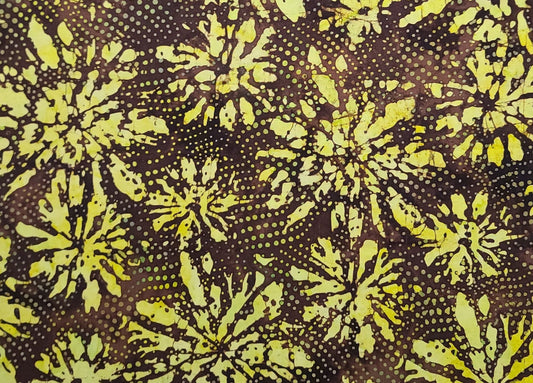 BATIK - Dark Brown Tonal Fabric / Green Dot and Bright Green Flower Tjap