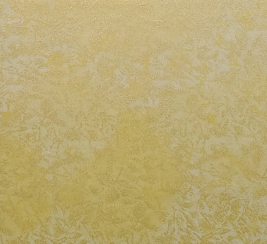 ME Hordyszynski D#CM376 Fairy Frost Michael Miller Fabrics - Lemon Yellow Tonal Fabric / Yellow Foil Leaf Print / Allover Frost