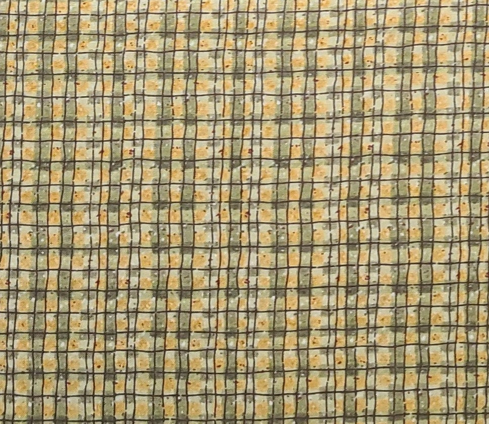 Old Glory Susan Winget SSI - Olive Green, Orange Tonal Fabric / Dark Brown Plaid Print