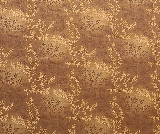 Milk Chocolate Brown Colored Tonal Fabric / Light and Dark Brown Vine Print