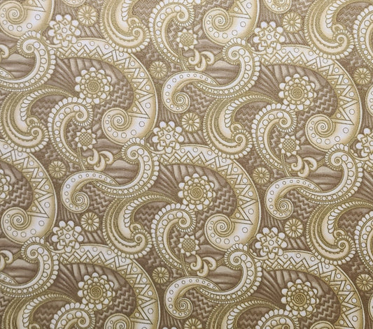 EOB - Peggy Toole Robert Kaufman Empress Bouquet D#8430 Made in Japan - Tan Tonal Fabric / White, Gold Paisley Print / Gold Metallic Accents