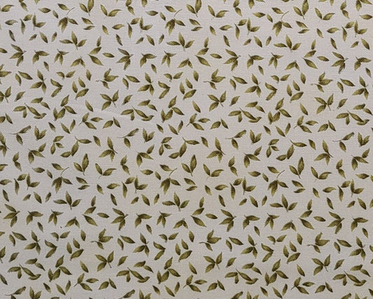 Beth Ann Bruske for David Textiles Inc - Soft White Fabric / Green Tonal Leaf Print