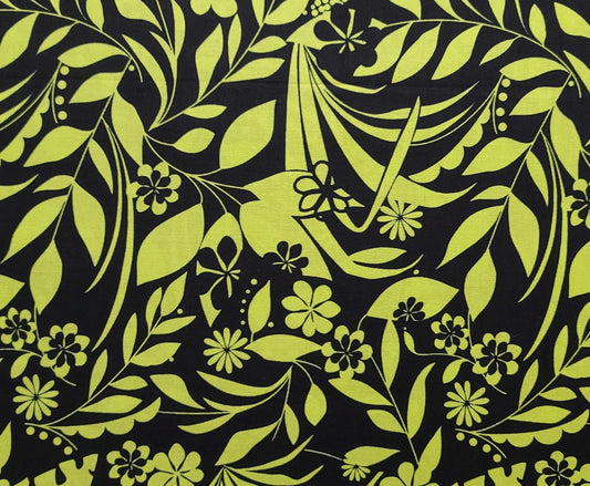 Urban Green by Fabri-Quilt Inc Patt 9900 - Black Fabric / Bright Lime Green Flower Print