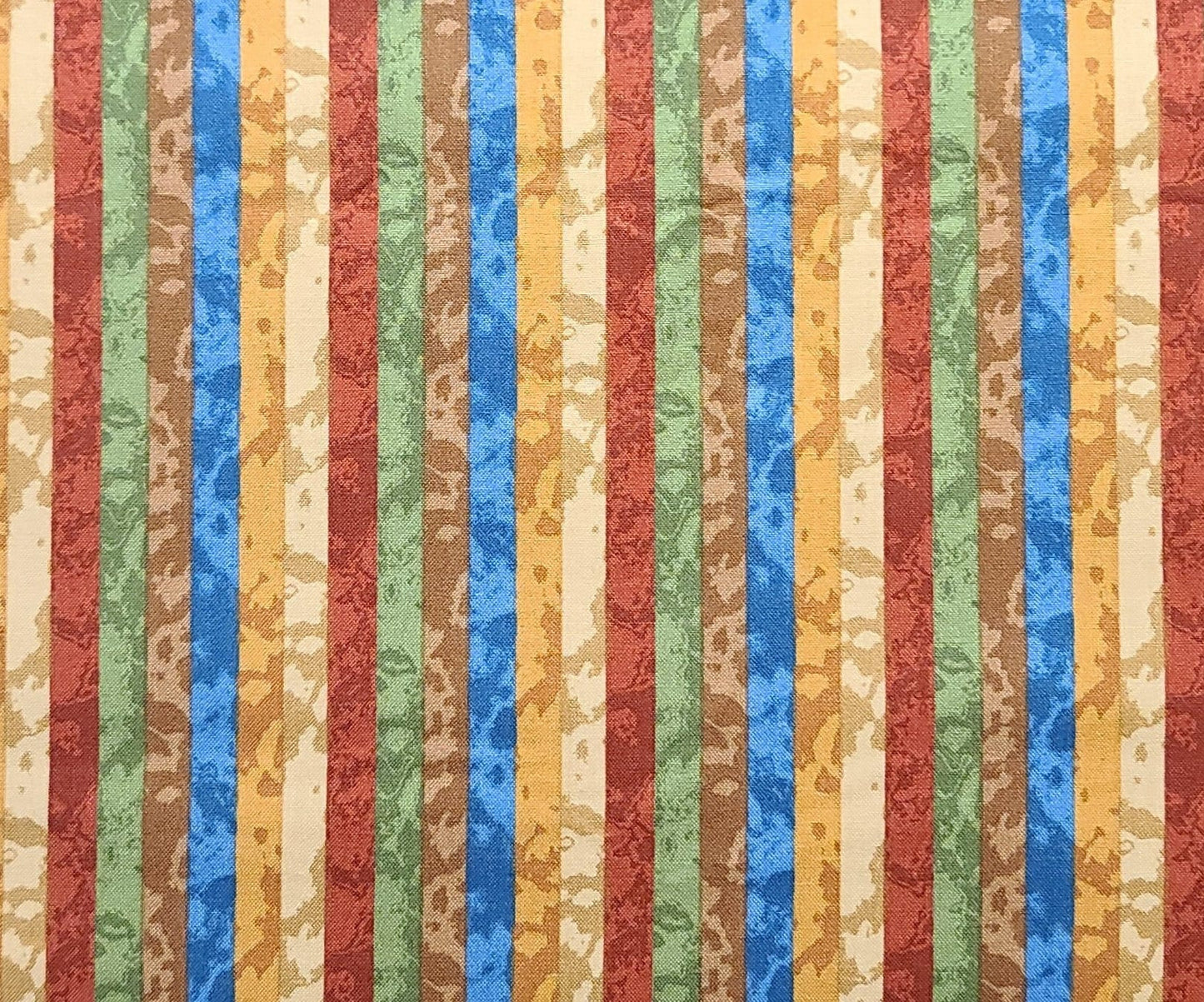 EOB - Animals Around the World #3904 Sunshine Cottage Northcott - Brown, Gold, Green, Blue, Red Tonal Border Stripe Fabric