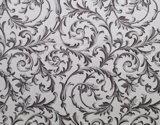 Gradience Maywood Studio - Light Gray Fabric / Dark and Medium Gray Filigree Vine Pattern