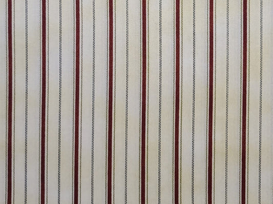 2122 Full Sun Willowberry Lane Maywood Studio - Pale Gold Tonal Fabric / Maroon, Green, Black Vertical Stripe (Parallel to Selvage) Fabric