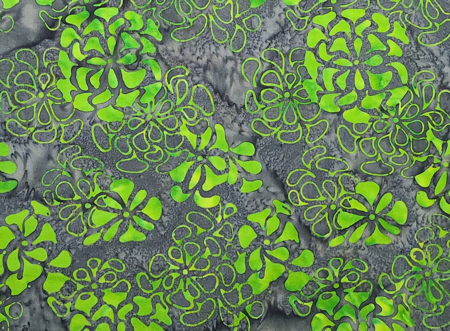 BATIK - Gray Tonal Fabric / Bright Green Tonal Flower Tjap