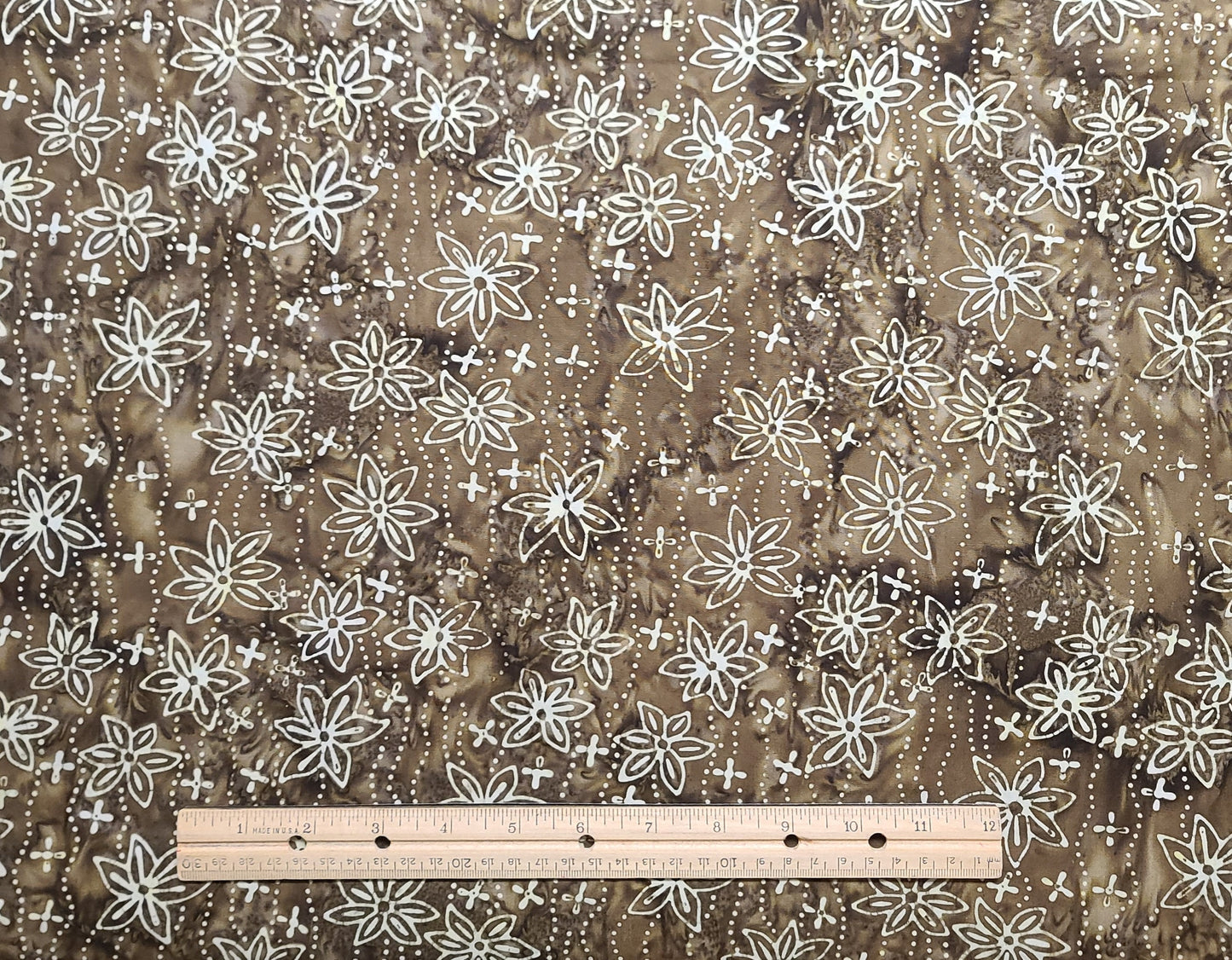 BATIK - Dark Brown Tonal Fabric /White Flower and Dot Tjap