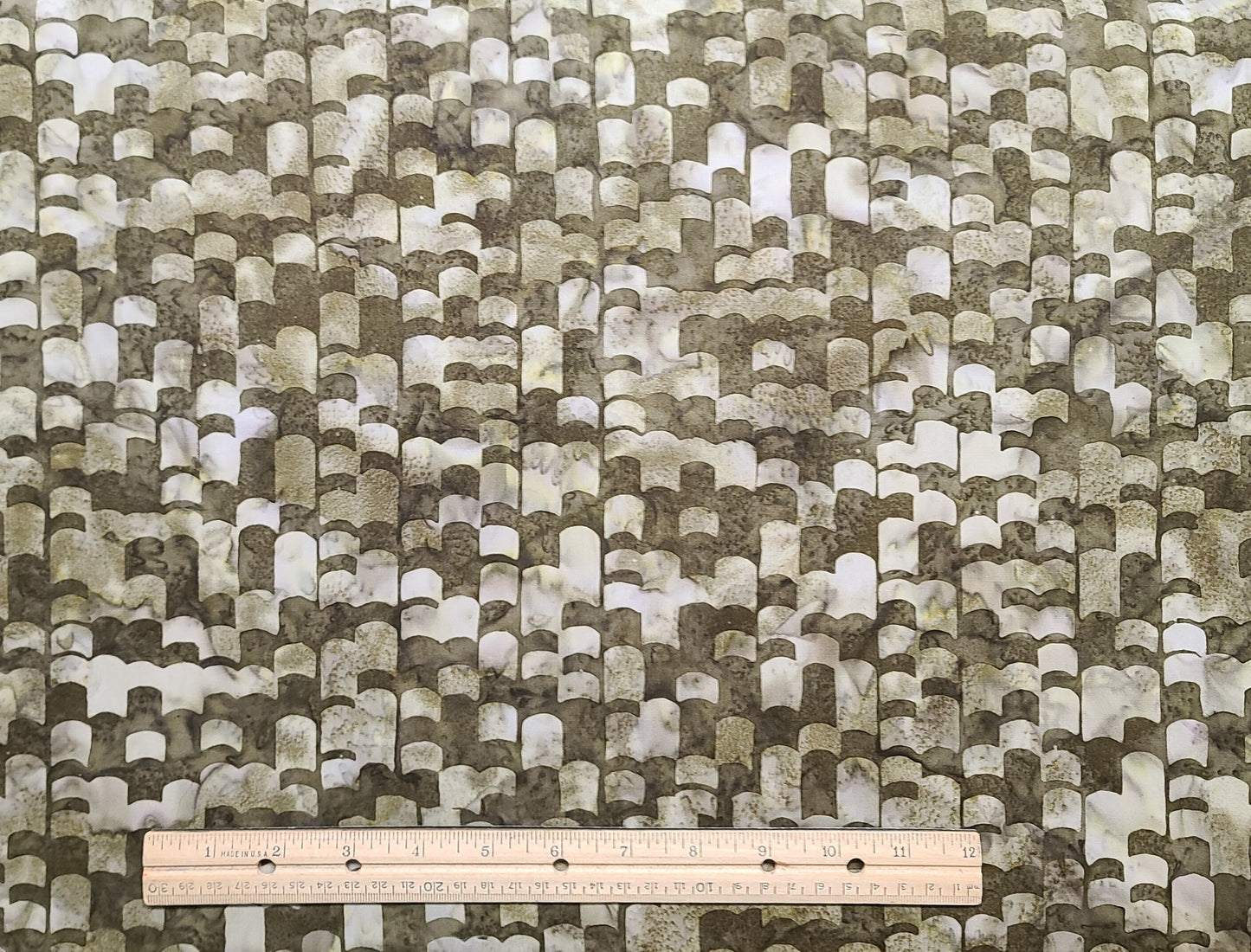 BATIK - Dark Army Green and White Tonal "Check" Fabric