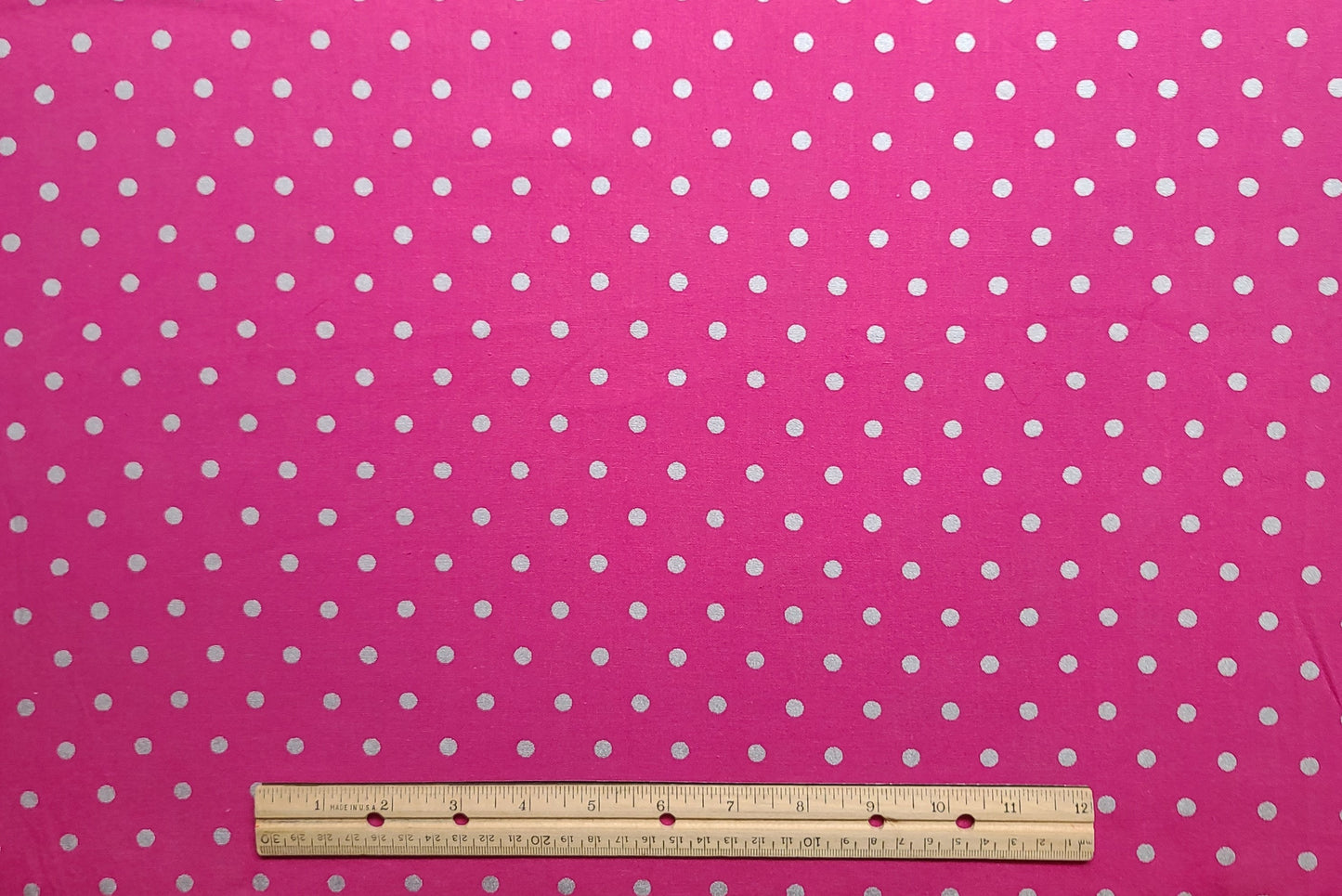 JoAnn Fabrics - Raspberry Colored Fabric / Silver Metallic Polka Dot Print