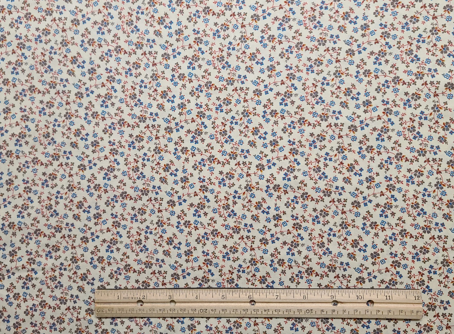 EOB - Joan Kessler for Concord Fabrics - Soft White Fabric / Red, Brown, Teal Flower Vine Print