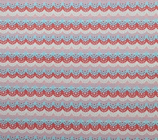 JoAnn Fabrics - Pink, White, Light Blue Lace Scallop Horizontal Stripe (Selvage to Selvage) Fabric