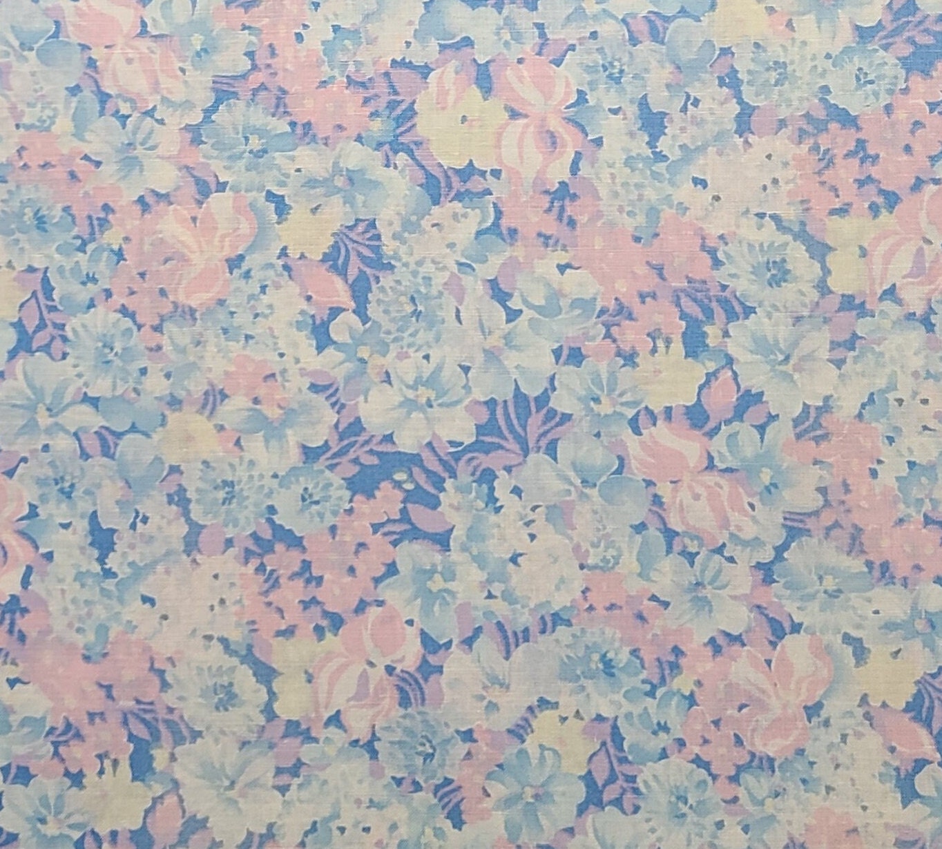 Cranston Print Works Schwartz Liebman TEX - Medium Blue Fabric / Pastel Pink, Yellow, Blue Flower Print