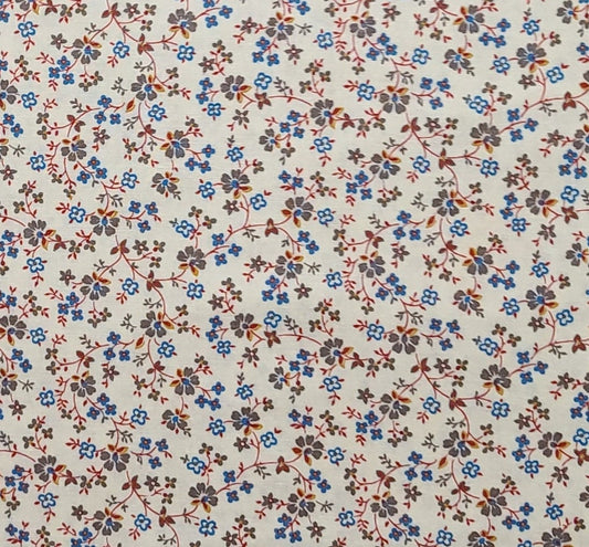 EOB - Joan Kessler for Concord Fabrics - Soft White Fabric / Red, Brown, Teal Flower Vine Print