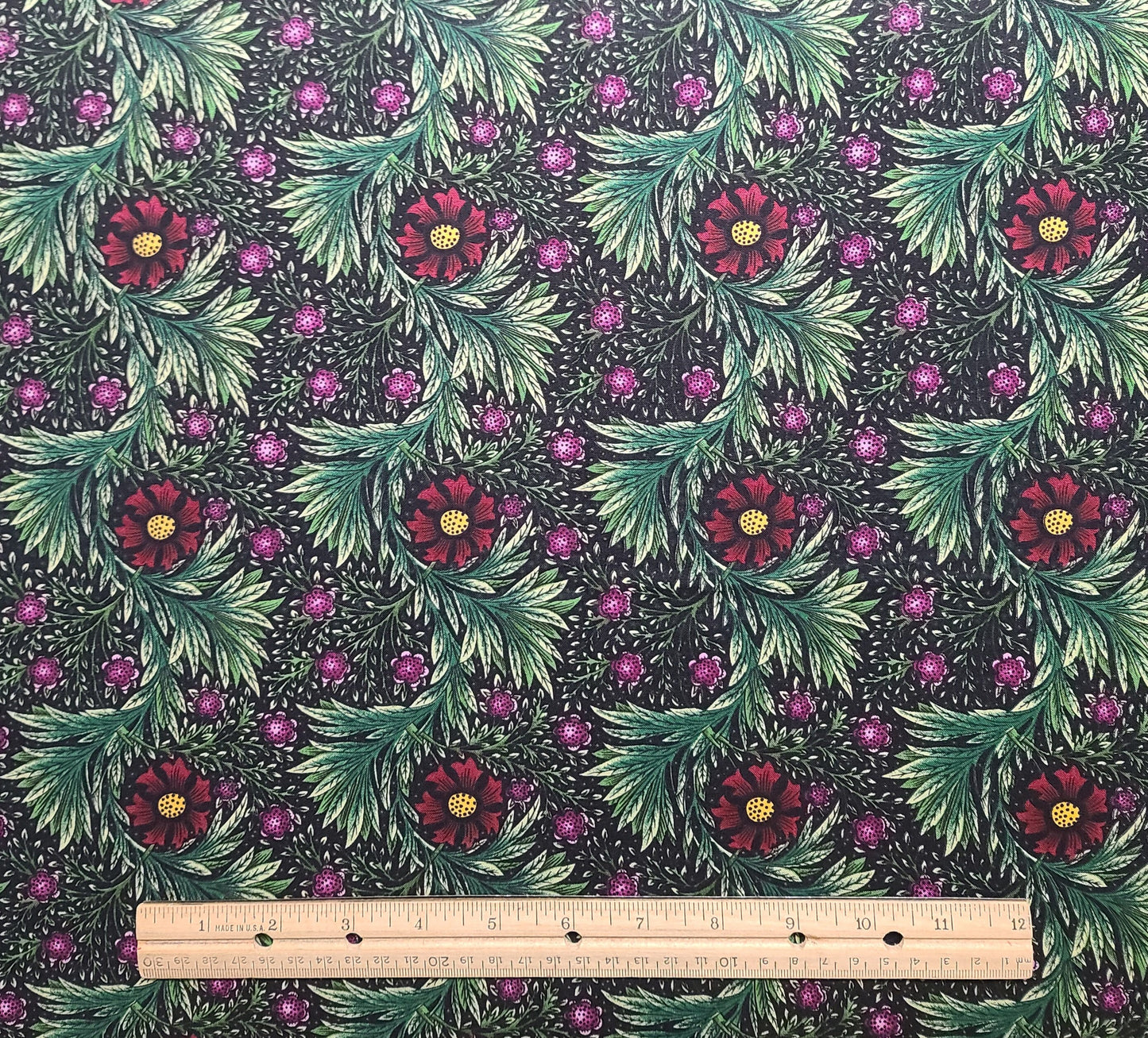 Sheryl Roy Collection - Black Fabric / Purple, Red, Green, Flower Print