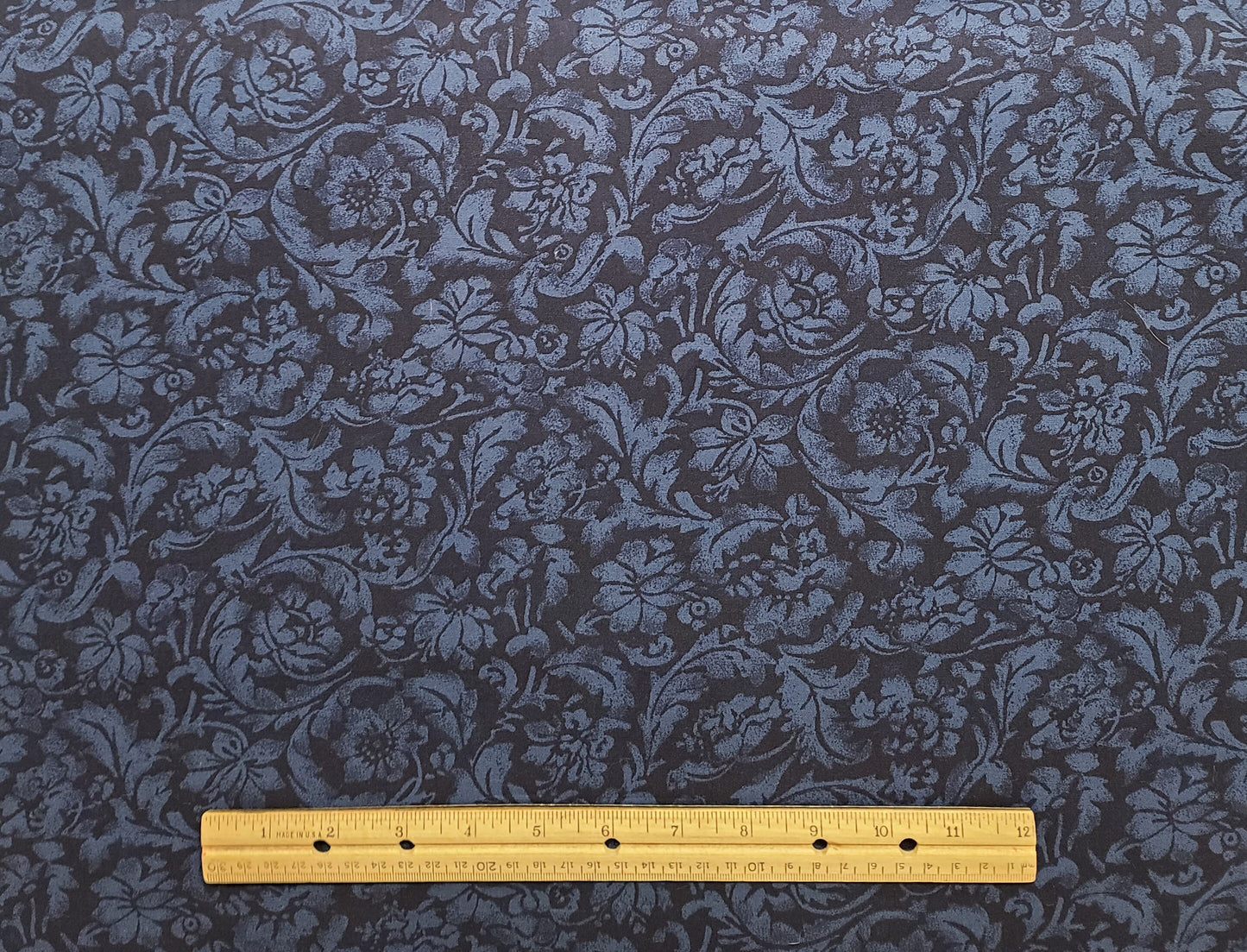 Watercolor Impressions by Pat Margaret & Donna Slusser for SSI - Midnight Blue Tonal Damask Flower Print Fabric