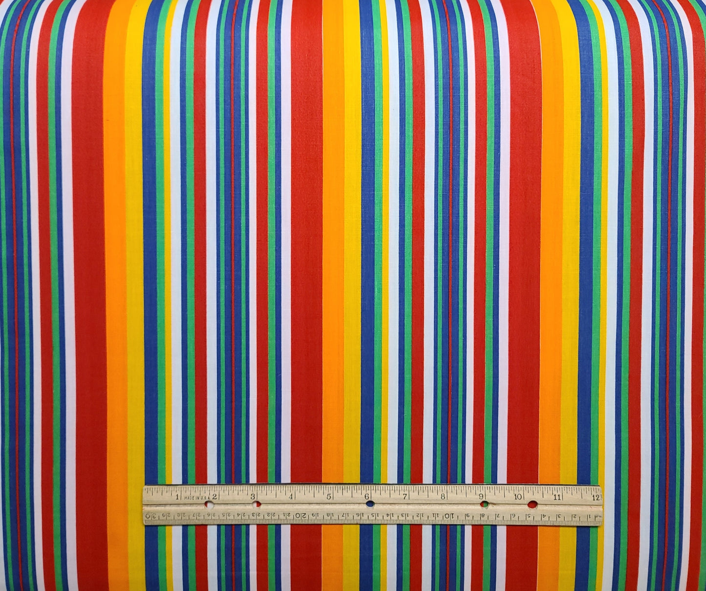 Vertical Stripe (Parallel to Selvage) Fabric - Red, Orange, Blue, Green, Yellow - Selvage to Selvage Print