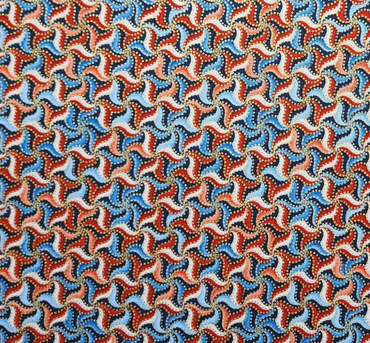 JoAnn Fabrics - Red, White, Blue Twirling Pinwheel Print Fabric / Gold Metallic Pin Dots