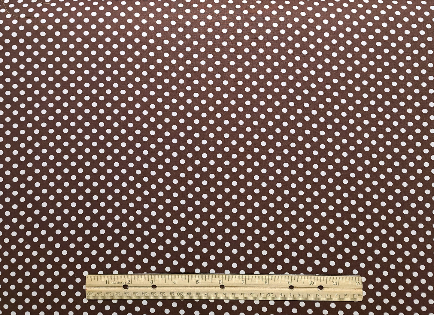 Dark Brown Fabric / White Polka Dot Print - Selvage to Selvage Print