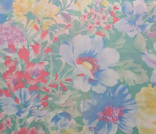 Joan Kessler for Concord Fabrics Inc - Blue, Green, Yellow, Pink Watercolor Flower Print Fabric