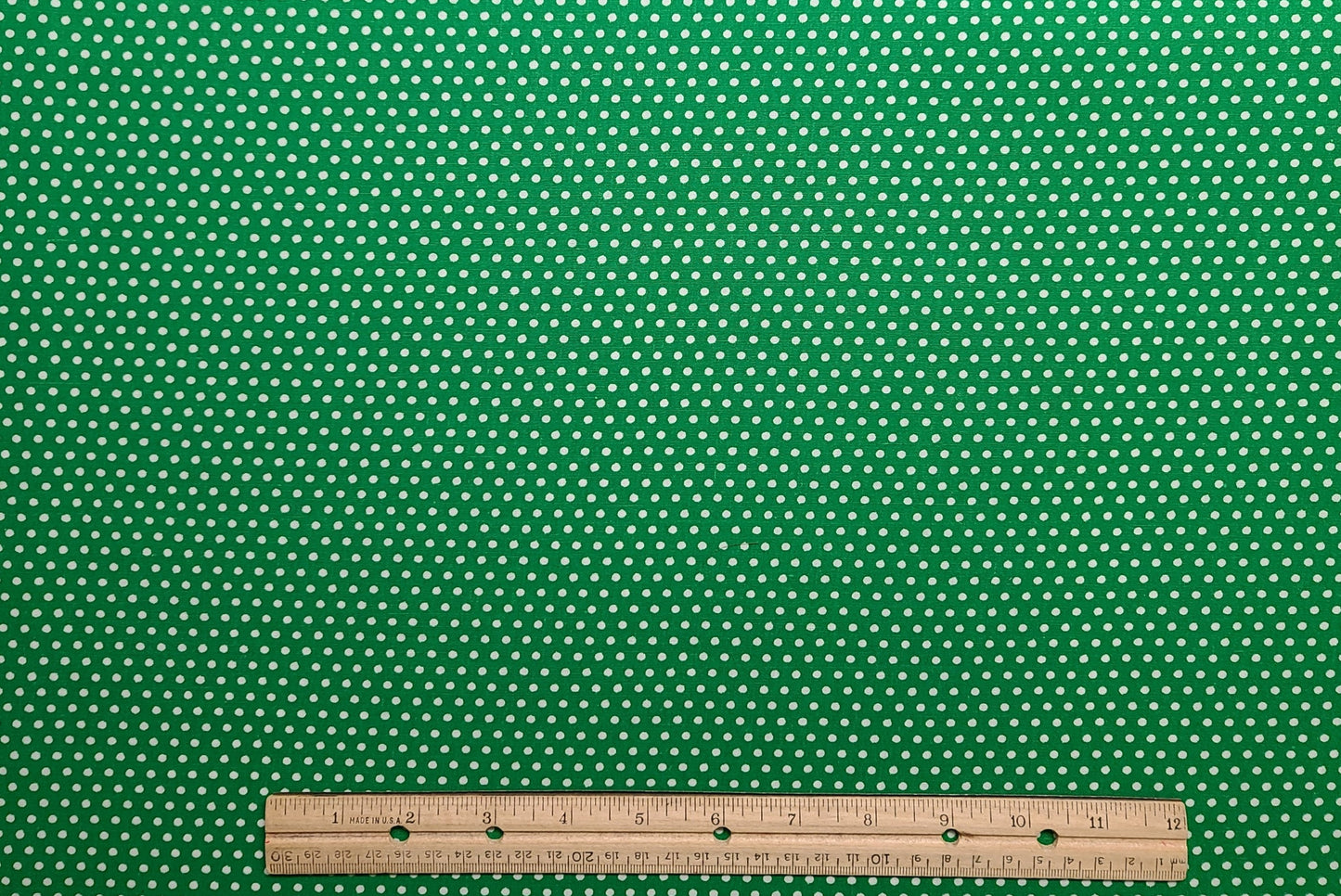 Bright Grass Green Fabric / White Polka Dot Print - Selvage to Selvage Print