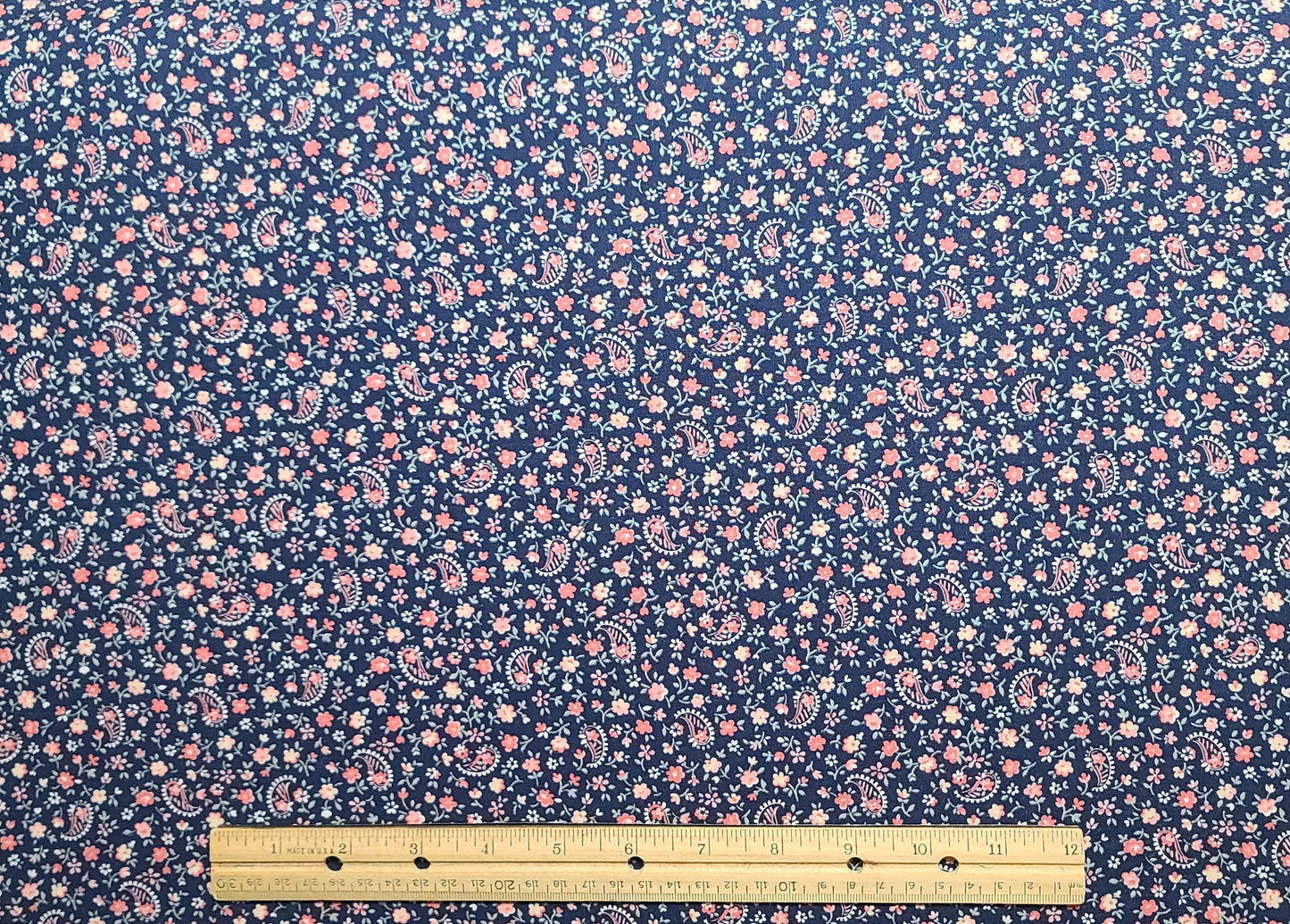 Peter Pan Fabrics - Dark Blue Fabric / Pink and Mint Flower Print