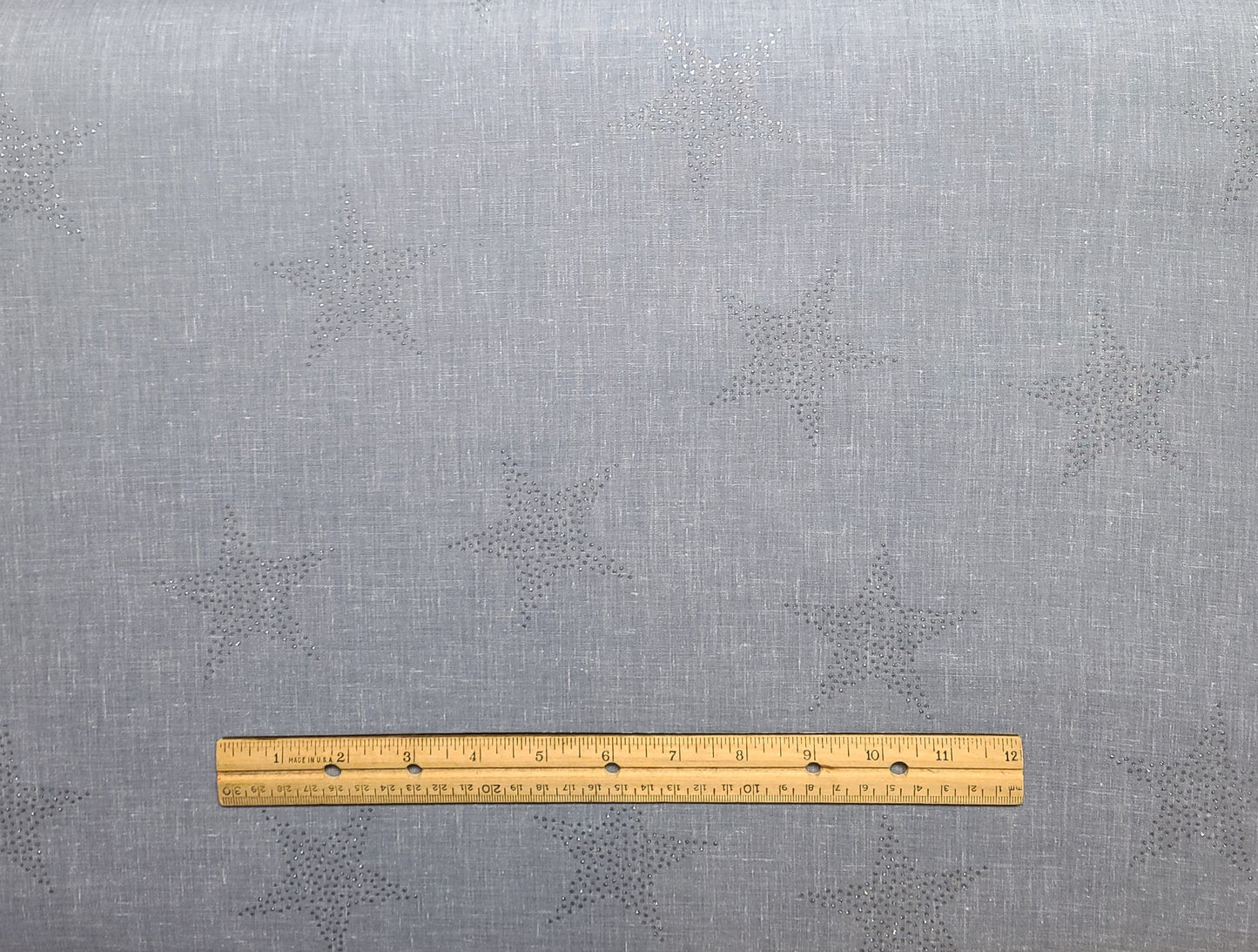 Chambray Blue Fabric / Silver Glitter Stars - Selvage to Selvage Print