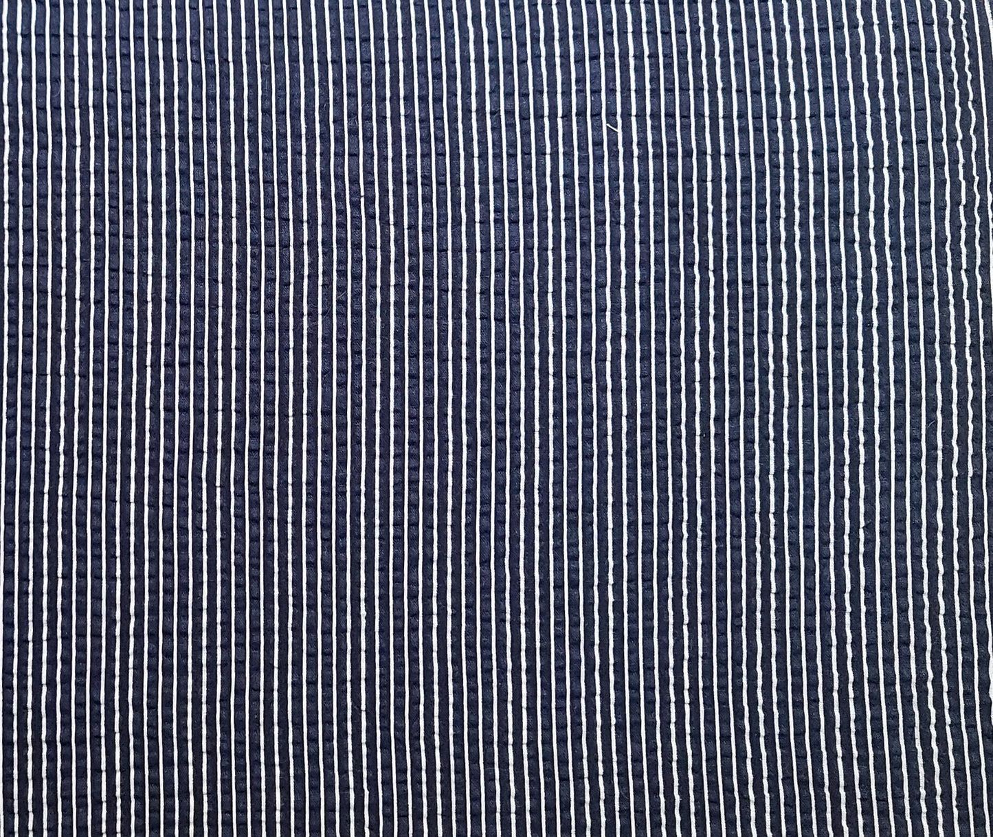 Crinkle Cotton - Dark Blue Fabric / White Pinstripe - Selvage to Selvage Print