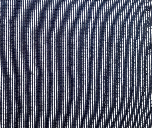 Crinkle Cotton - Dark Blue Fabric / White Pinstripe - Selvage to Selvage Print