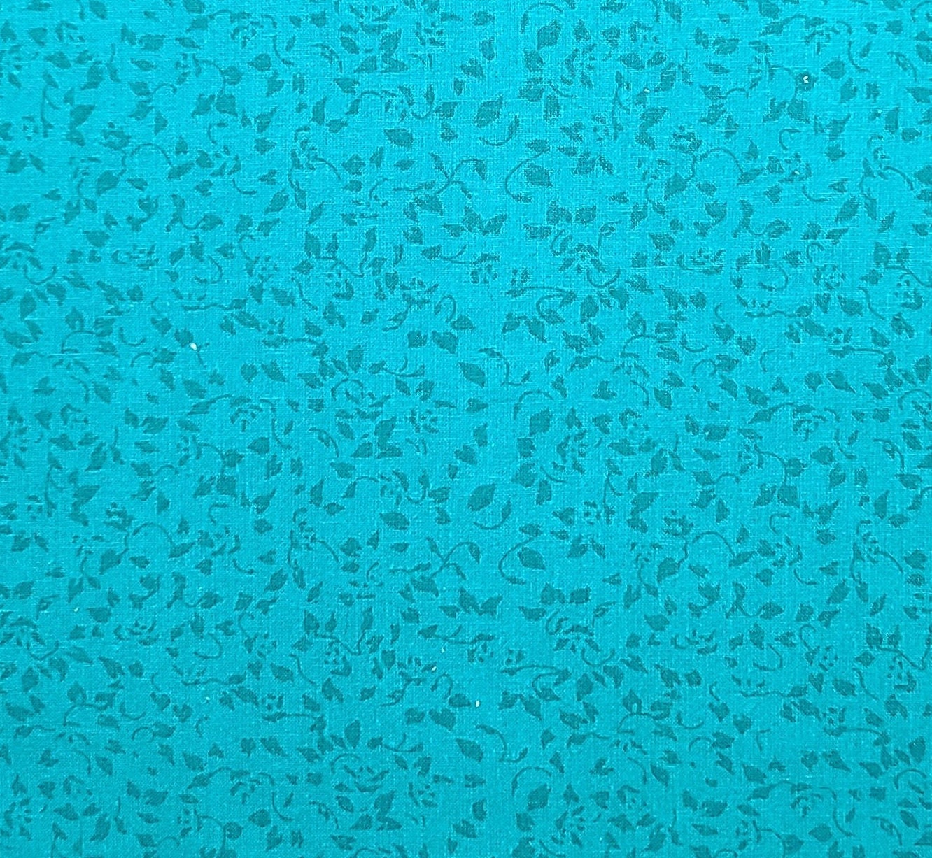 Vintage 44" WIDE Teal Fabric / Dark Teal Leaf Print - Selvage to Selvage Print