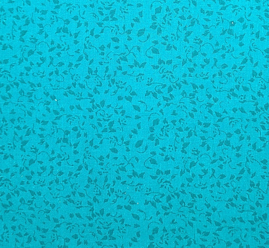 Vintage 44" WIDE Teal Fabric / Dark Teal Leaf Print - Selvage to Selvage Print