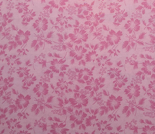 Light Pink Fabric / Pink Flower Pattern - Selvage to Selvage Print