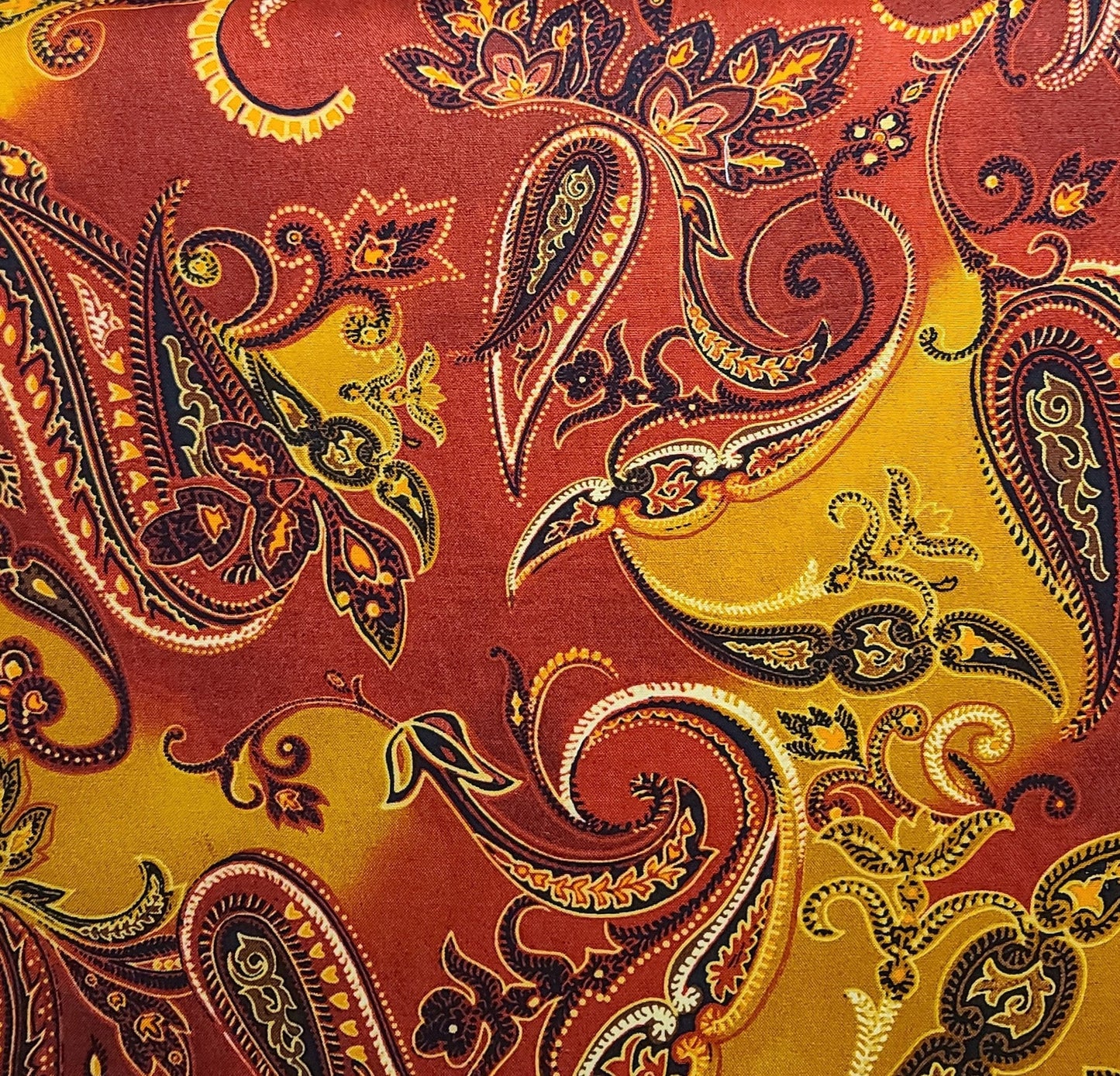 Kensington for Quilting Treasures - Dark Red Tonal Fabric / Gold, Black, Cream Large Paisley Print