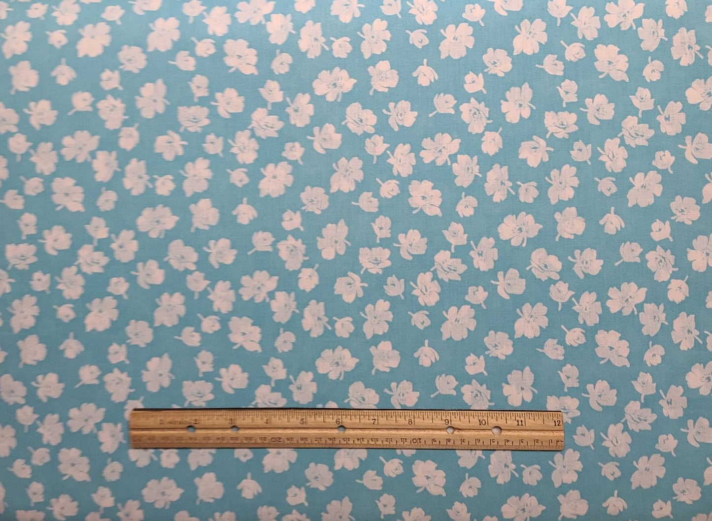 Light Turquoise Fabric / White Flower Print - Selvage to Selvage Print